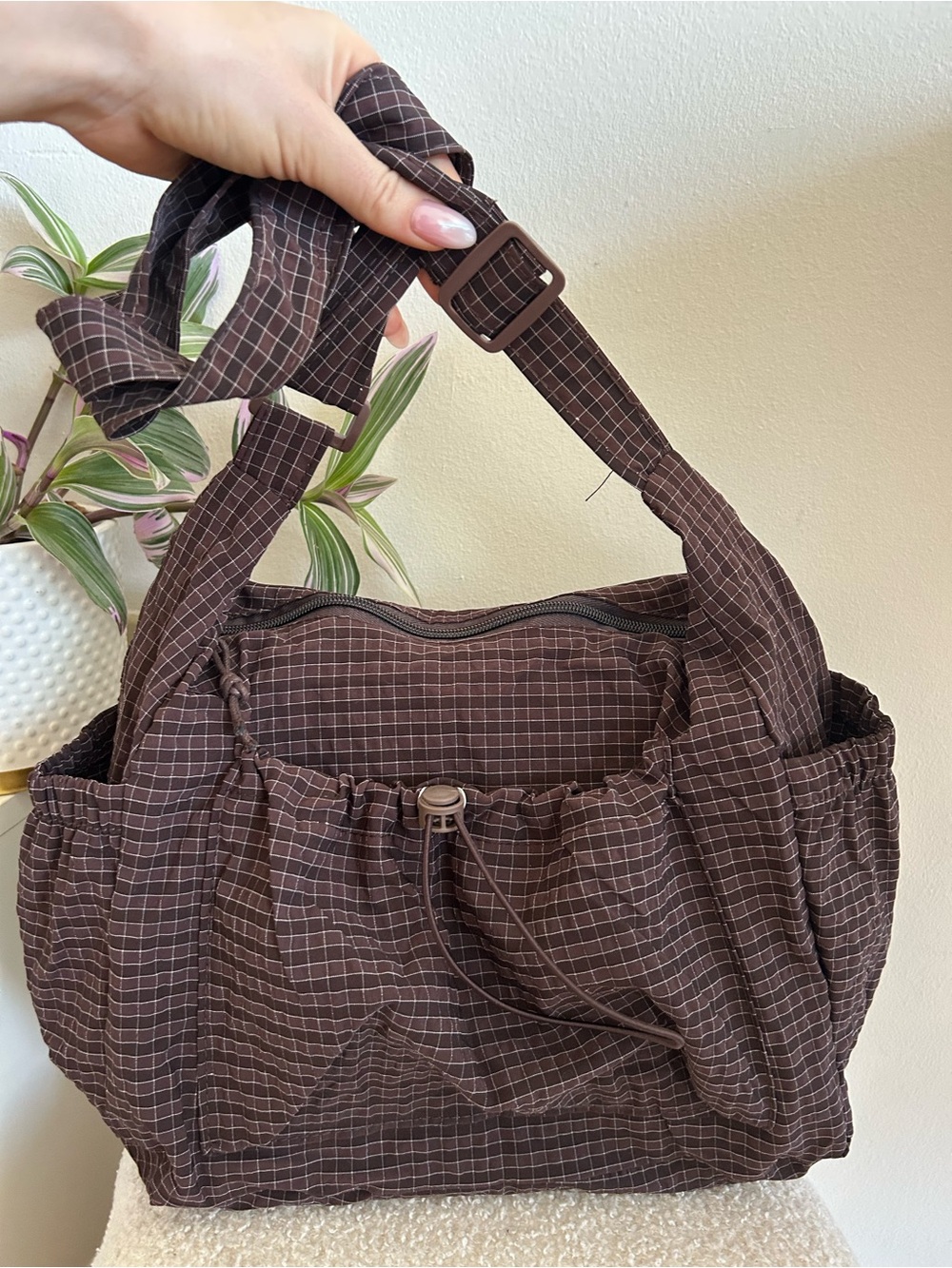 Brown Plaid Shoulder Bag